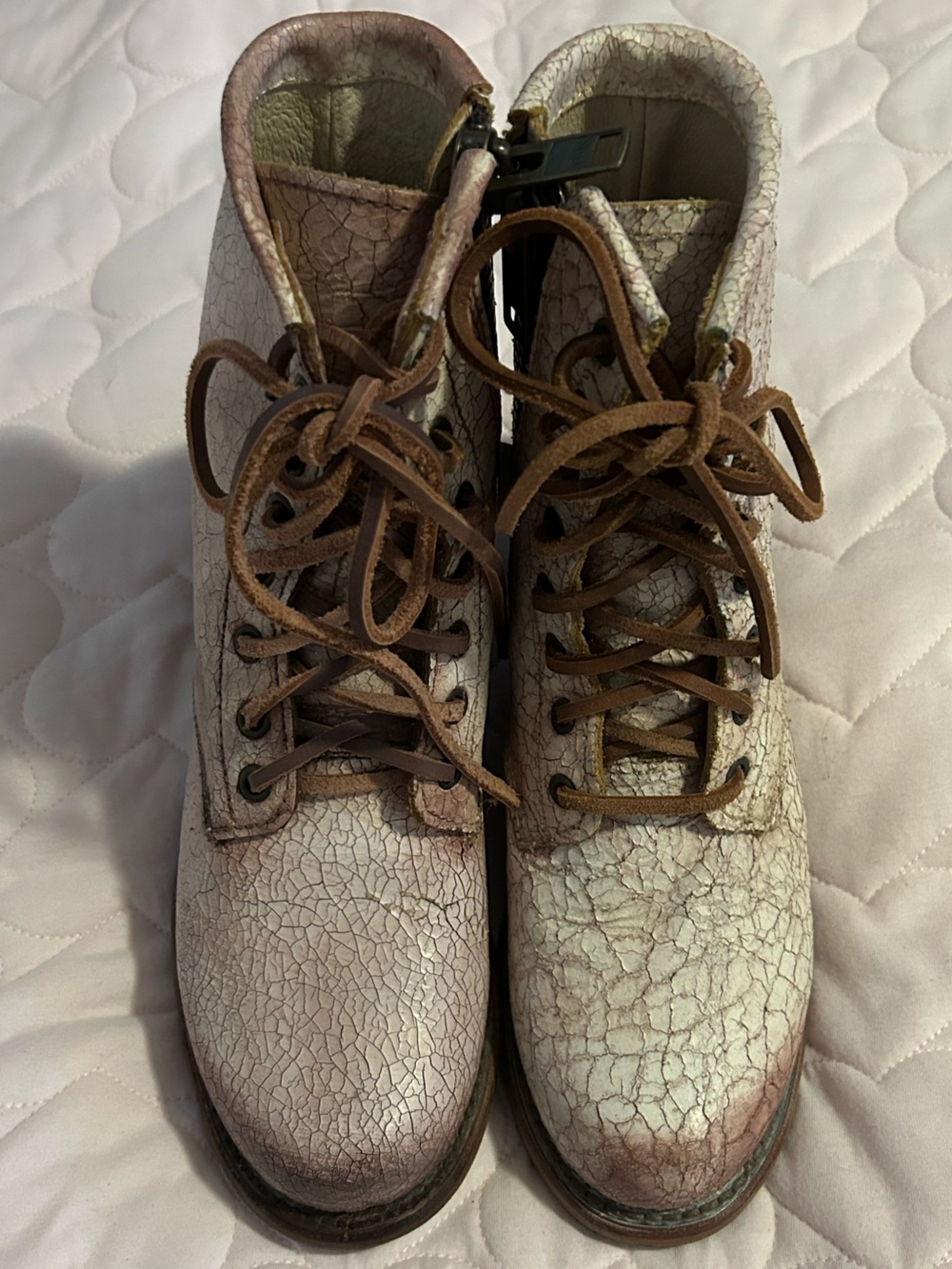 Freebird by Steven Crackle Leather Lace-Up Boots - Cream/Brown - Picture 1 of 5